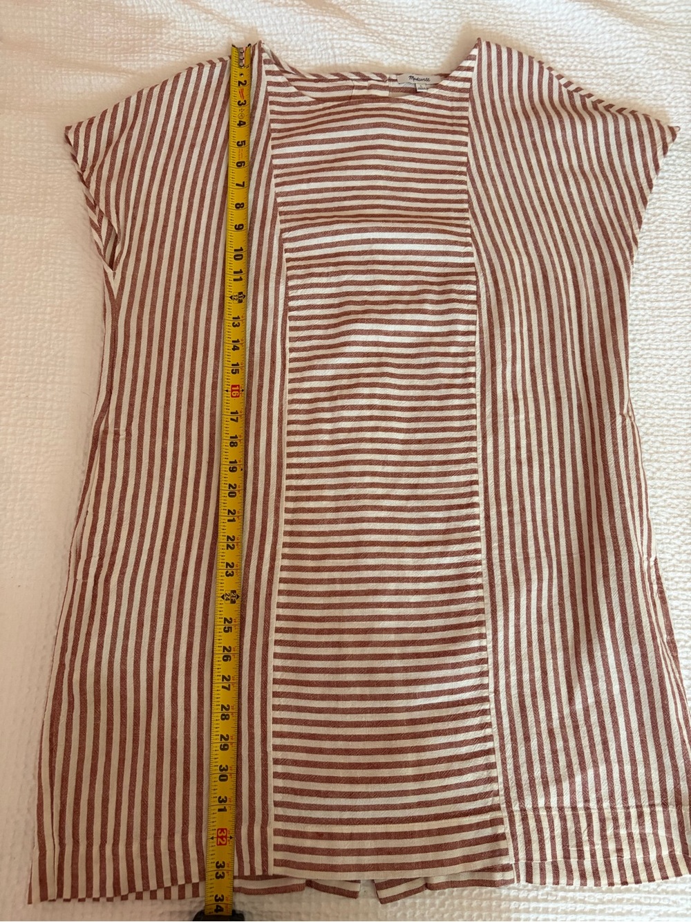 MADEWELL Red Stripe Button-Back Tee Dress – Linen Blend – Size Large - Picture 8 of 9
